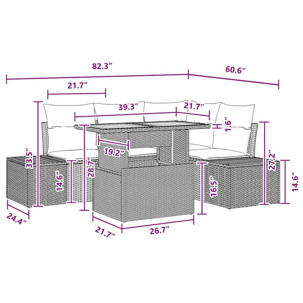 vidaXL Garden Sofa Set with Storage 5 pcs Black Poly Rattan