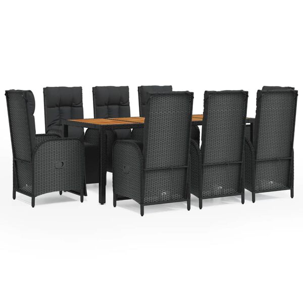 vidaXL 9 Piece Garden Dining Set with Cushions Black Poly Rattan
