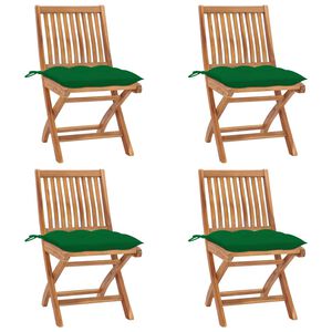vidaXL Folding Garden Chairs with Cushions 4 pcs Solid Teak Wood