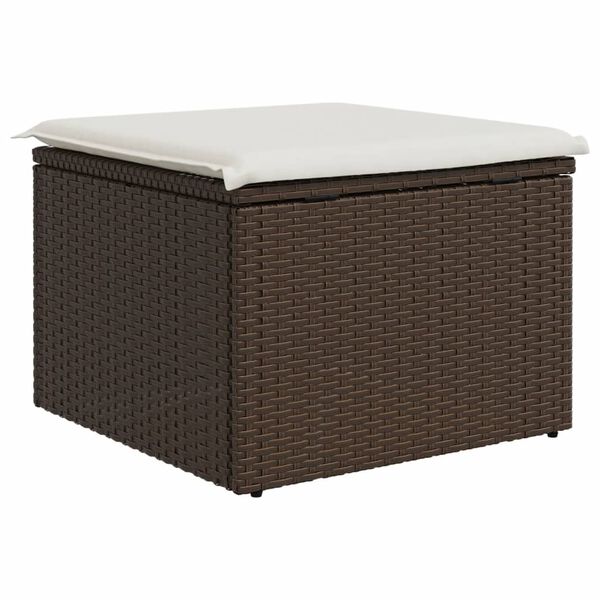 vidaXL Garden Stool with Cushion Brown 55x55x37 cm Poly Rattan