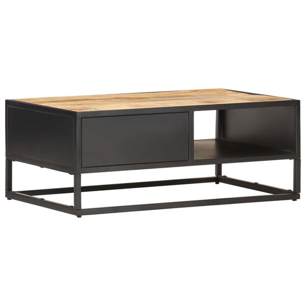 vidaXL Coffee Table with Carved Door 90x55x36 cm Rough Mango Wood