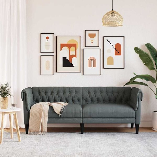 vidaXL Chesterfield Sofa 3-Seater Dark Grey Fabric