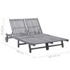 vidaXL 2-Person Garden Sun Lounger with Cushion Grey Solid Acacia Wood
