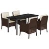 vidaXL 5 Piece Garden Dining Set with Cushions Brown Poly Rattan