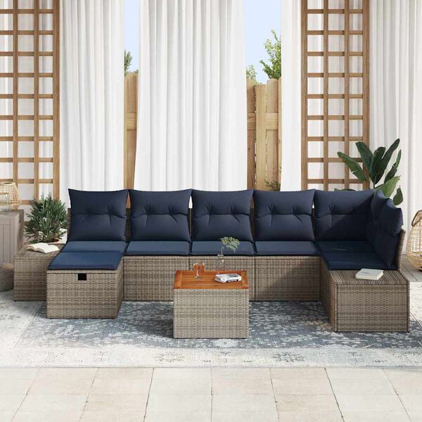 vidaXL Garden Sofa Set with Cushion 8 pcs Grey Poly Rattan