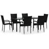 vidaXL 7 Piece Garden Dining Set Black Poly Rattan