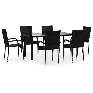 vidaXL 7 Piece Garden Dining Set Black Poly Rattan