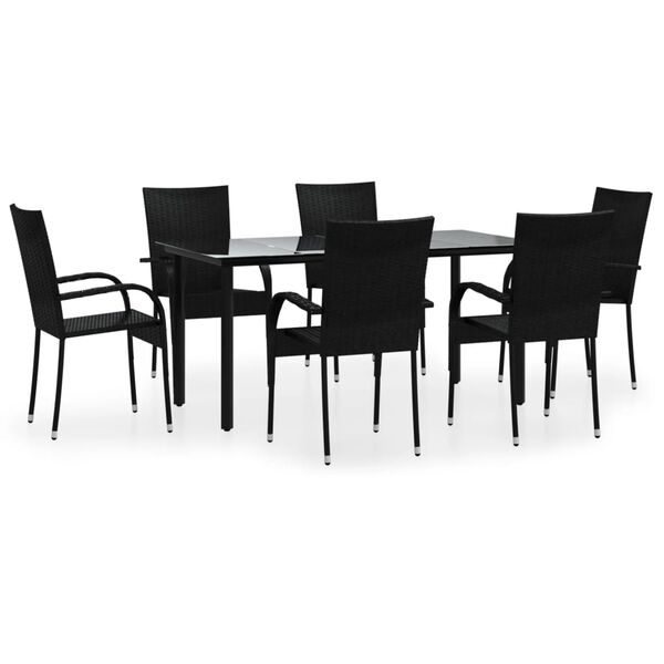 vidaXL 7 Piece Garden Dining Set Black Poly Rattan