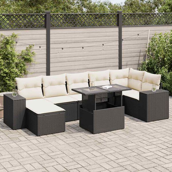 vidaXL 8 Piece Garden Sofa Set with Cushions Black Poly Rattan