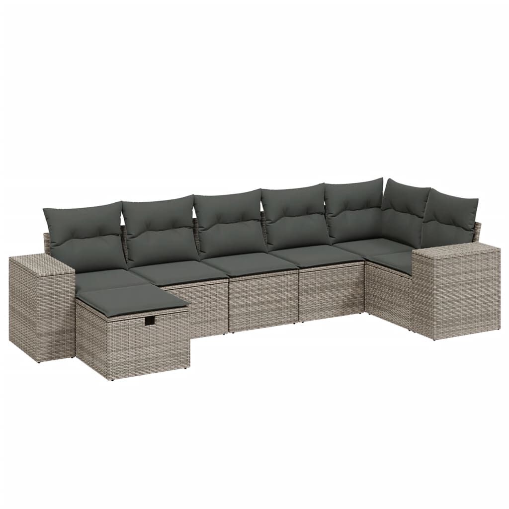 vidaXL 7 Piece Garden Sofa Set with Cushions Grey Poly Rattan
