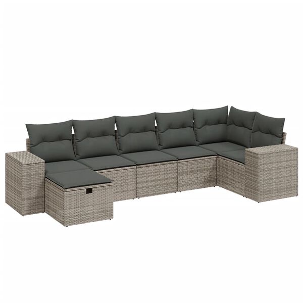 vidaXL 7 Piece Garden Sofa Set with Cushions Grey Poly Rattan