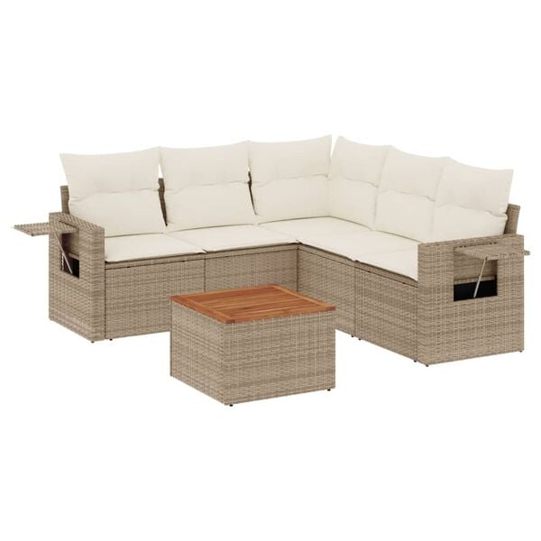vidaXL 6 Piece Garden Sofa Set with Cushions Beige Poly Rattan