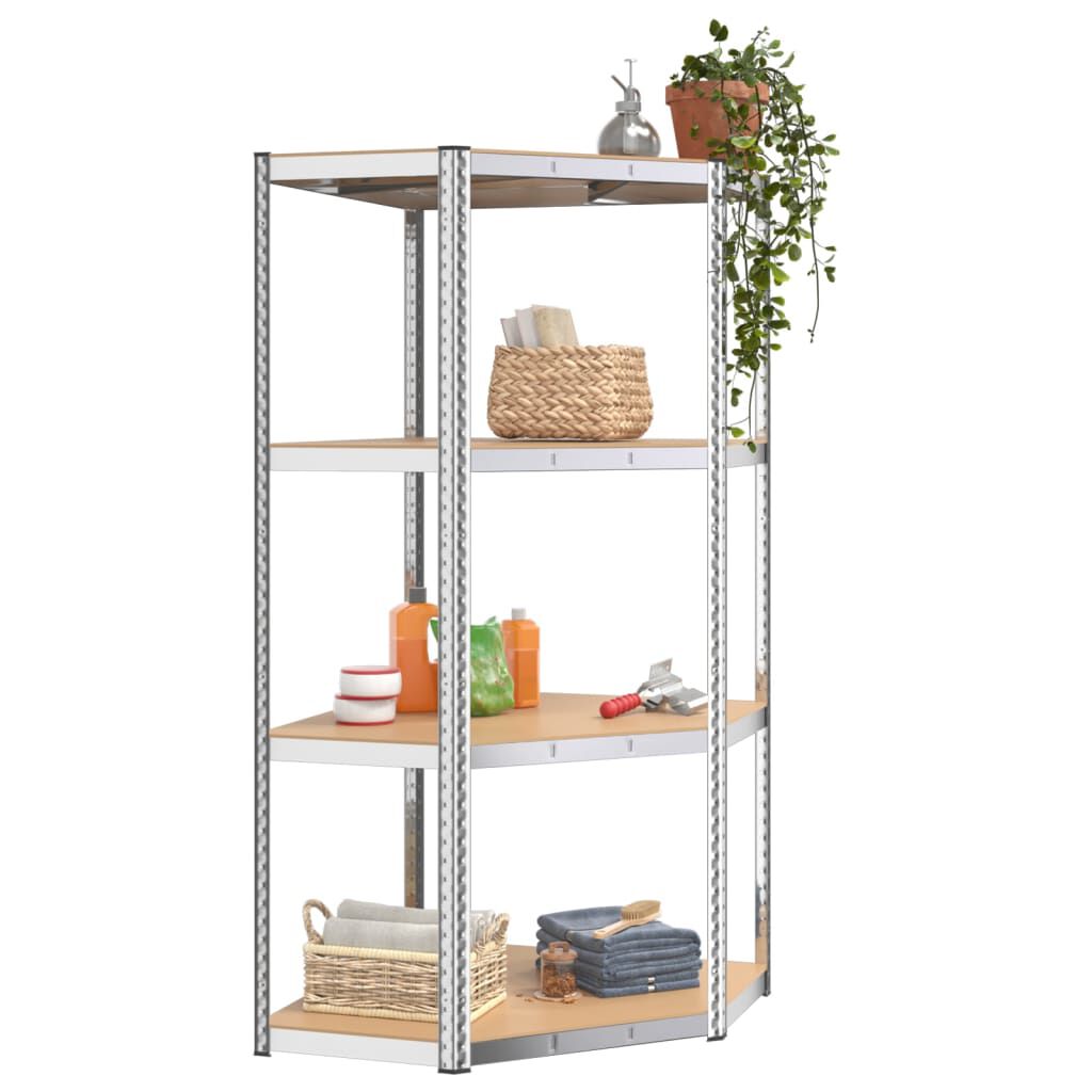 vidaXL 4-Layer Shelves 2 pcs Silver Steel&Engineered Wood