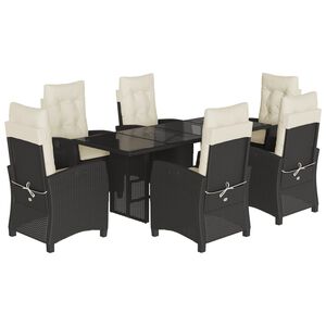 vidaXL 7 Piece Garden Dining Set with Cushions Black Poly Rattan