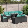 vidaXL 9 Piece Garden Sofa Set with Cushions Black Poly Rattan Acacia