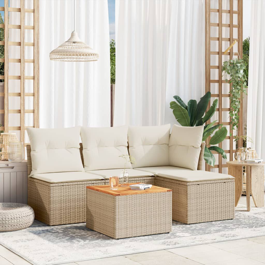 vidaXL 5 Piece Garden Sofa Set with Cushions Beige Poly Rattan
