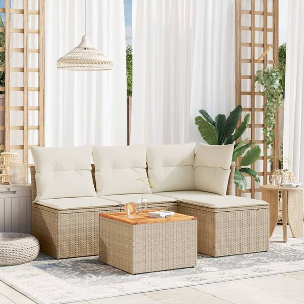 vidaXL 5 Piece Garden Sofa Set with Cushions Beige Poly Rattan