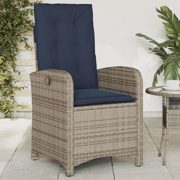 vidaXL Reclining Garden Chair with Cushions Grey Poly Rattan