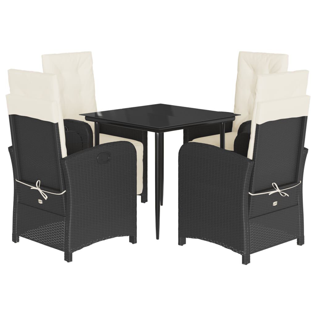 vidaXL 5 Piece Garden Dining Set with Cushions Black Poly Rattan