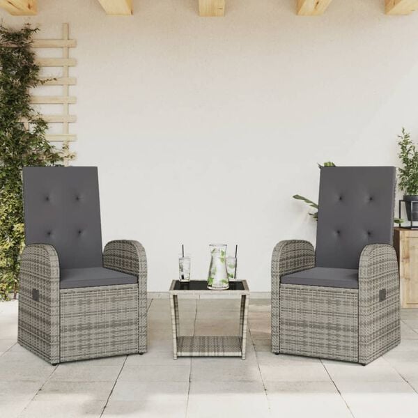 vidaXL 2 Piece Garden Dining Set with Cushions Grey Poly Rattan