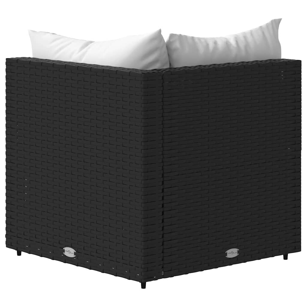 vidaXL Garden Corner Sofas with Cushions 2 pcs Black Poly Rattan