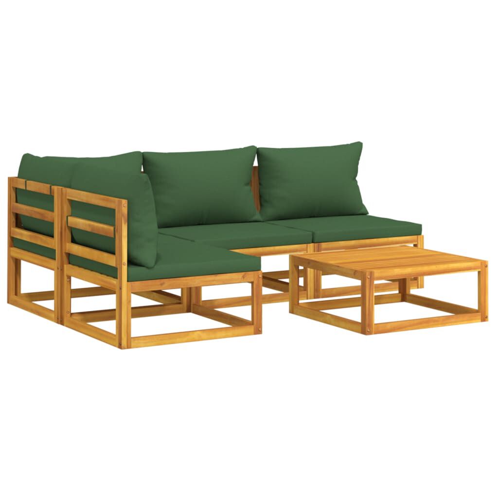 vidaXL 5 Piece Garden Lounge Set with Green Cushions Solid Wood
