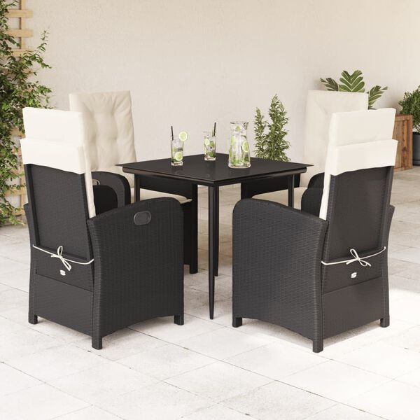 vidaXL 5 Piece Garden Dining Set with Cushions Black Poly Rattan