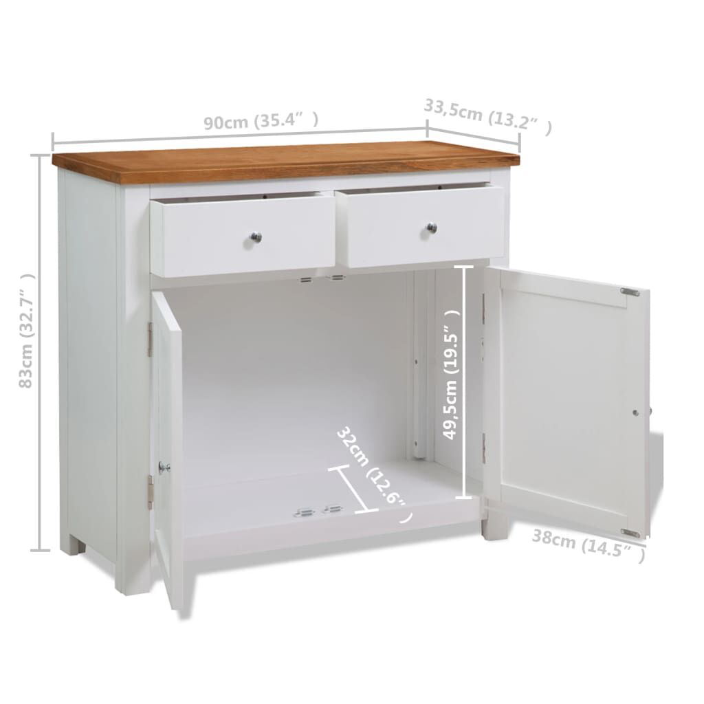 vidaXL Sideboard 90x33.5x83 cm Solid Oak Wood