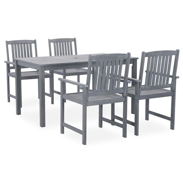 vidaXL 5 Piece Outdoor Dining Set Grey Solid Acacia Wood