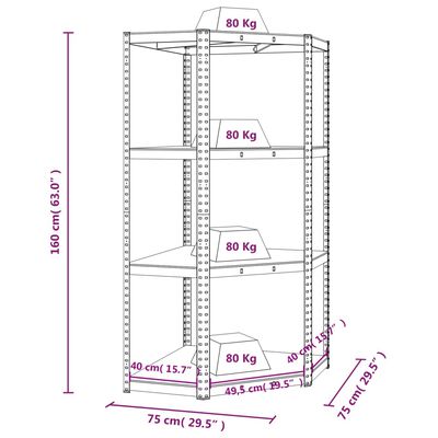 vidaXL 4-Layer Corner Shelf Silver Steel&Engineered Wood