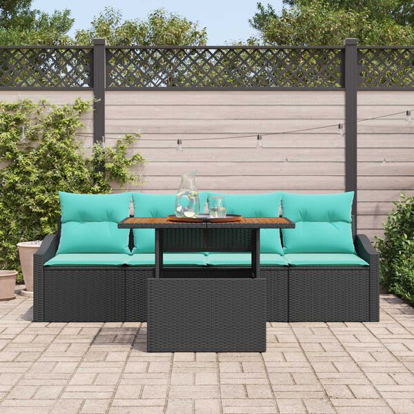 vidaXL 5 Piece Garden Sofa Set with Cushions Black Poly Rattan