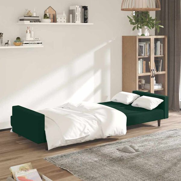 vidaXL 2-Seater Sofa Bed Dark Green Velvet