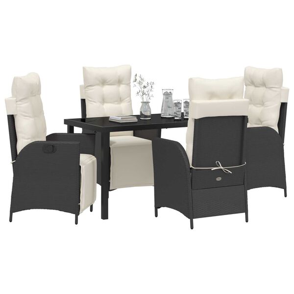 vidaXL Garden Dining Set with Cushion 5 pcs Black Poly Rattan