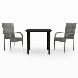 vidaXL 3 Piece Garden Dining Set Grey and Black