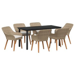 vidaXL Garden Dining Set with Cushion 7 pcs Beige Poly Rattan