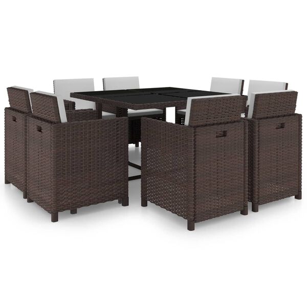 vidaXL 9 Piece Outdoor Dining Set with Cushions Poly Rattan Brown