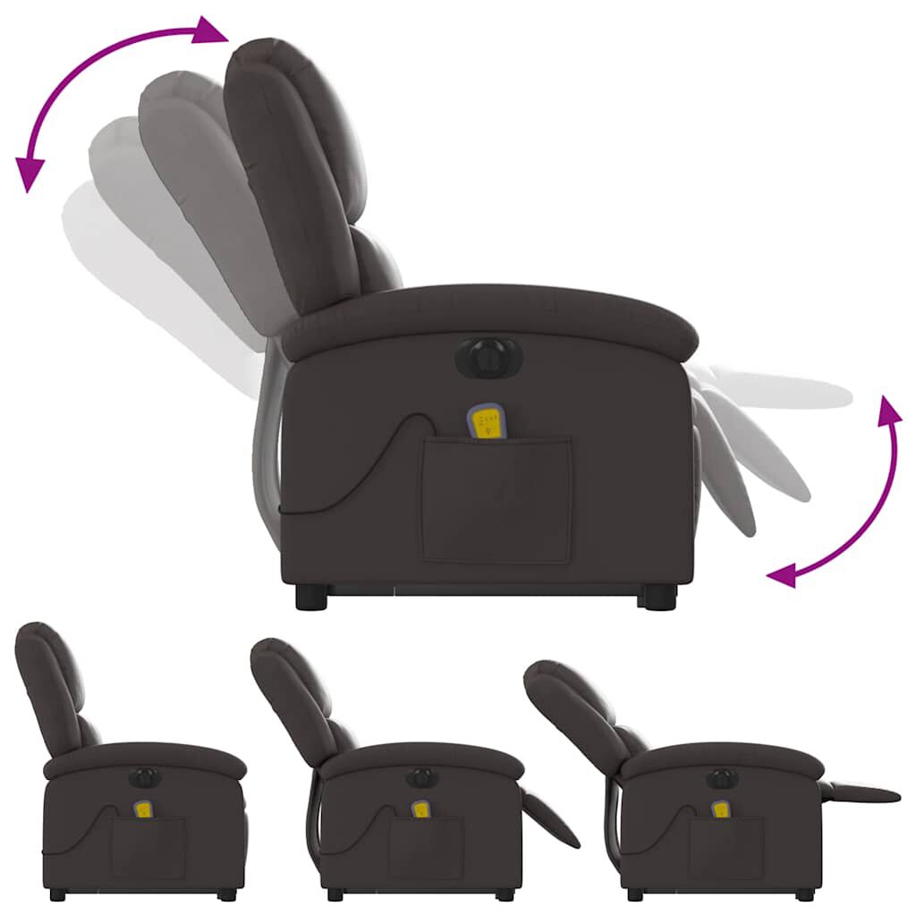 vidaXL Electric Stand up Massage Recliner Chair Dark Brown Real Leather