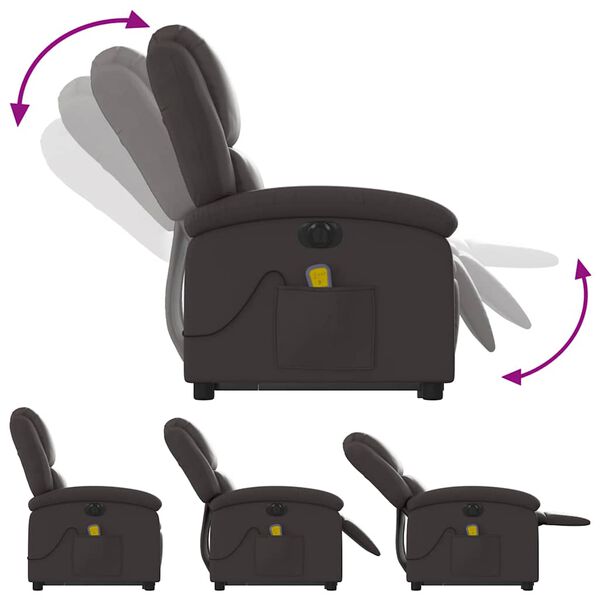 vidaXL Electric Stand up Massage Recliner Chair Dark Brown Real Leather