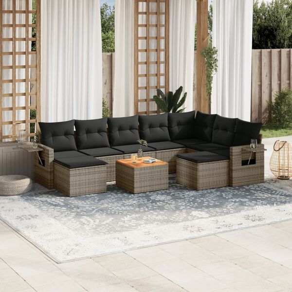 vidaXL 10 Piece Garden Sofa Set with Cushions Grey Poly Rattan