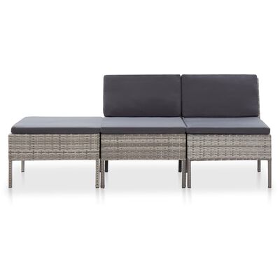 vidaXL 3 Piece Garden Lounge Set with Cushions Poly Rattan Grey