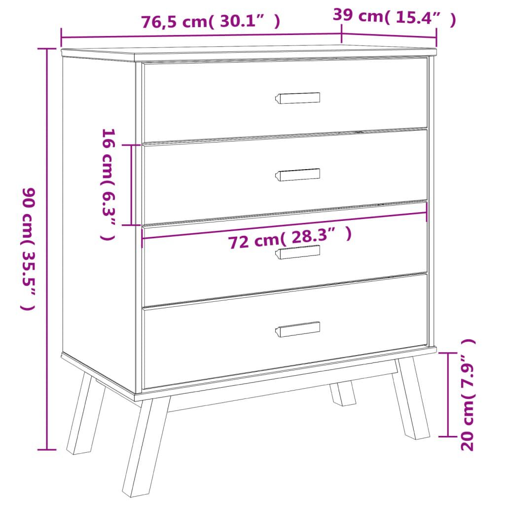 vidaXL Drawer Cabinet OLDEN Brown Solid Wood Pine