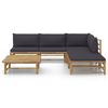 vidaXL 6 Piece Garden Lounge Set with Dark Grey Cushions Bamboo