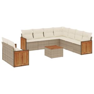 vidaXL 10 Piece Garden Sofa Set with Cushions Beige Poly Rattan