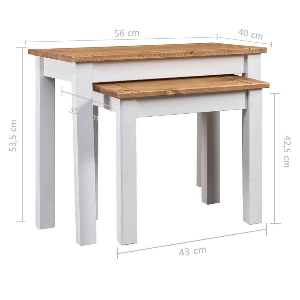 vidaXL Nesting Tables 2 pcs White Solid Pine Wood Panama Range