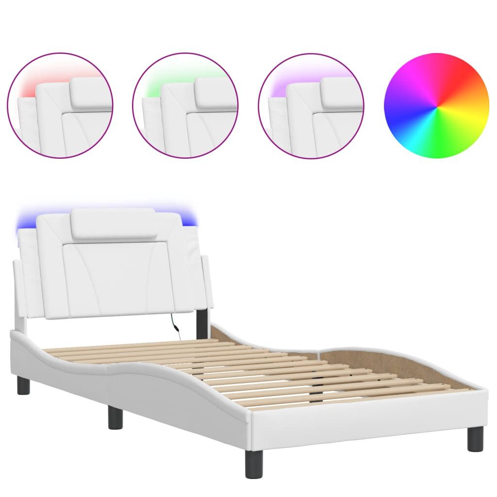 vidaXL Bed Frame with LED without Mattress White 100x190 cm