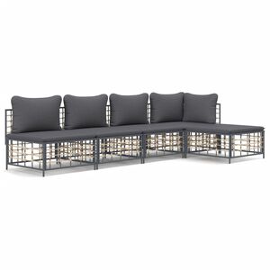 vidaXL 5 Piece Garden Lounge Set with Cushions Anthracite Poly Rattan