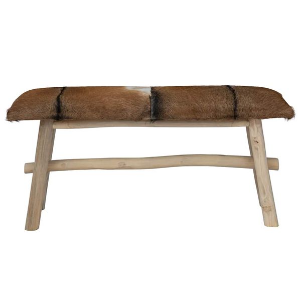 vidaXL Bench Goatskin Leather Teak