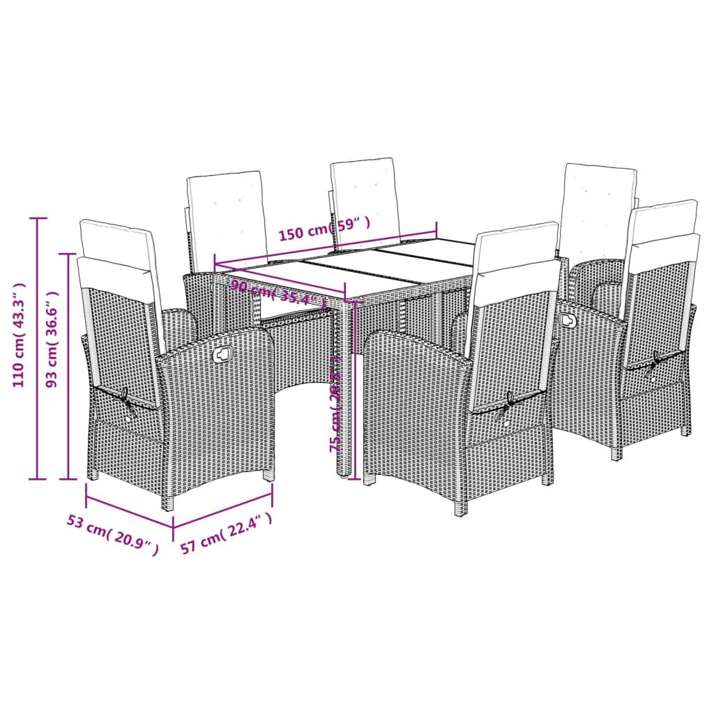 vidaXL 7 Piece Garden Dining Set with Cushions Black Poly Rattan