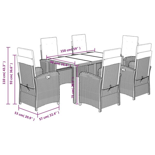 vidaXL 7 Piece Garden Dining Set with Cushions Black Poly Rattan