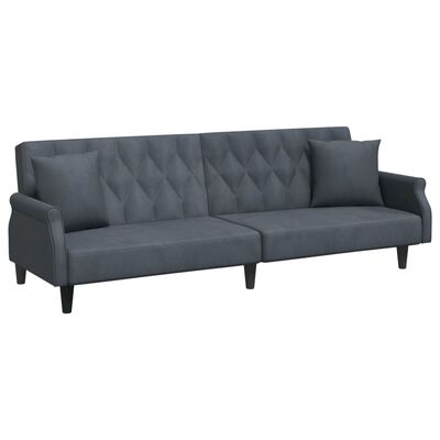 vidaXL 2-Seater Sofa Bed with Pillows and Footstool Dark Grey Velvet